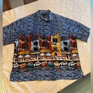 Guy Buffet 100% Silk Hawaiian Camp Shirt Italian Riviera Waterfront Men's XXL
